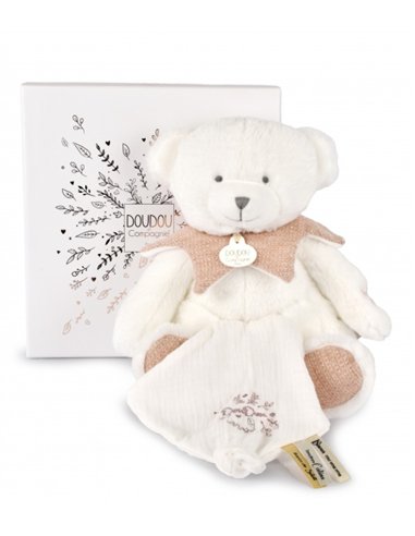 DOUDOU 25 ANS - OURS ROSE Pantin avec doudou mouchoir