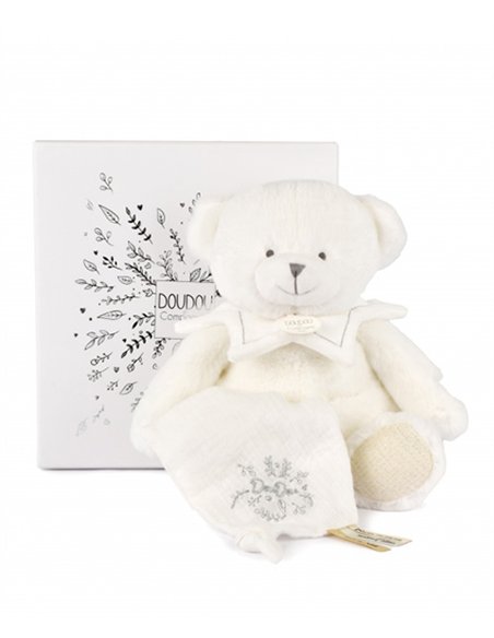 DOUDOU 25 ANS - OURS BLANC Pantin avec doudou mouchoir