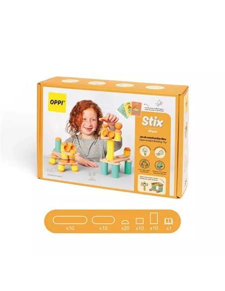 Jouet de construction éducatif en bois - Stix 60 pcs - Oppi