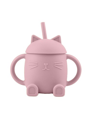 Tasse avec Paille en Silicone Chatty Rose Foncé - choo