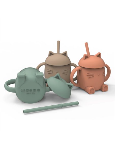 Tasse avec Paille en Silicone Chatty Rose Foncé - choo