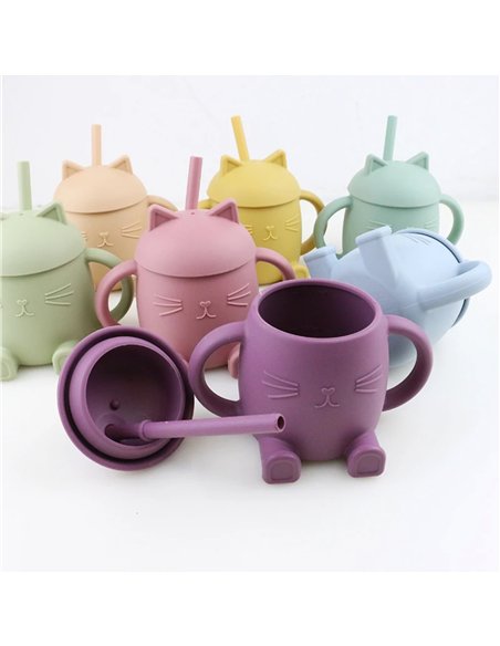 Tasse avec Paille en Silicone Chatty Bleu Glacier - choo