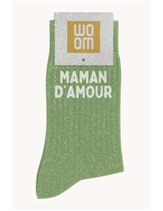 Chaussettes à paillettes Maman d'Amour Vert Amande - woom