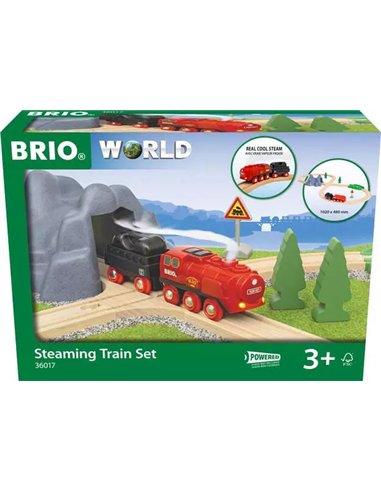 Circuit de train en bois - BRIO World Circuit Locomotive à piles à vapeur