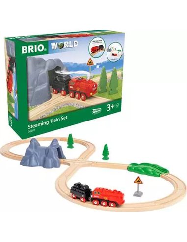 Circuit de train en bois - BRIO World Circuit Locomotive à piles à vapeur