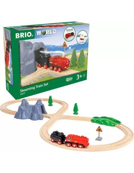 Circuit de train en bois - BRIO World Circuit Locomotive à piles à vapeur