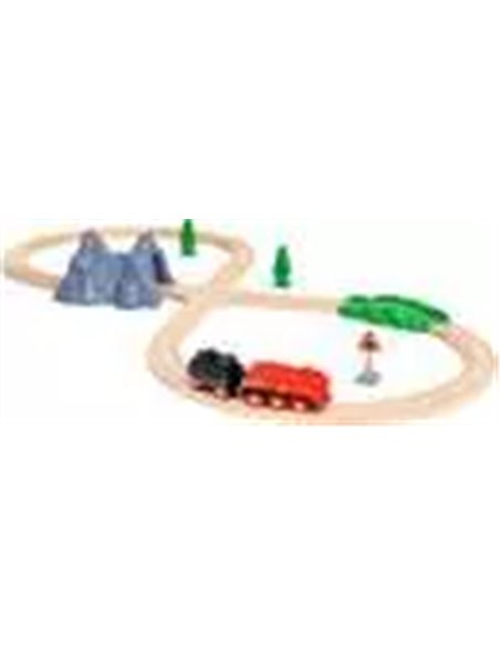 Circuit de train en bois - BRIO World Circuit Locomotive à piles à vapeur