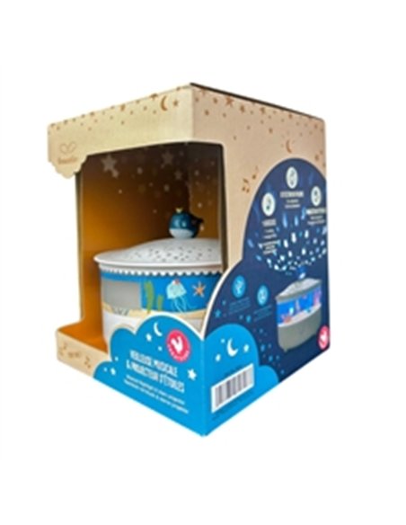Veilleuse - Projecteur d'Etoiles Ocean 14 Cm - Musical - Détection des Pleurs - Rechargeable USB - trousselier