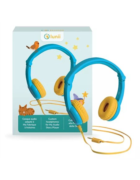 Casque audio bleu pour enfants de 3 ans à 8 ans - Compatible avec Ma Fabrique à Histoires Lunii et FLAM - Casque filaire