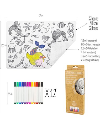 SILICONE : SET DE TABLE À COLORIER - THÈME SIRÈNE - Ulysse					