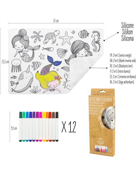 SILICONE : SET DE TABLE À COLORIER - THÈME SIRÈNE - Ulysse					