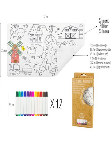 SET DE TABLE À COLORIER EN SILICONE - THÈME FERME - Ulysse