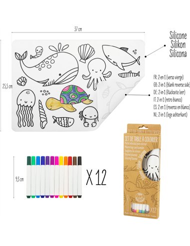 SET DE TABLE À COLORIER EN SILICONE - THÈME OCÉAN - Ulysse