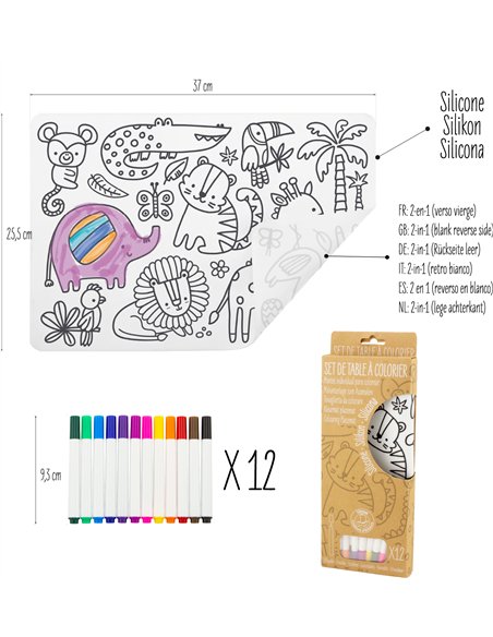 SET DE TABLE À COLORIER EN SILICONE- THÈME SAVANE - Ulysse