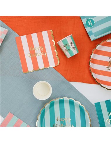 SERVIETTES FESTONNEES 33X33CM HAPPY BIRTHDAY X 16