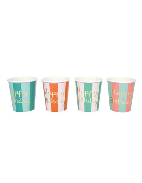 GOBELETS FESTONNES 200ML HAPPY BIRTHDAY X 8