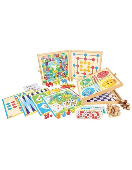 Coffret de Jeux classiques - 150 règles - pions en bois - jeujura