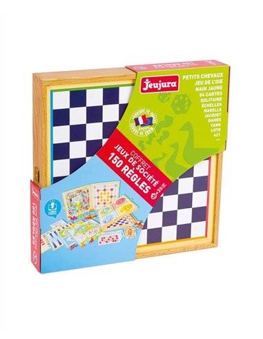 Coffret de Jeux classiques - 150 règles - pions en bois - jeujura