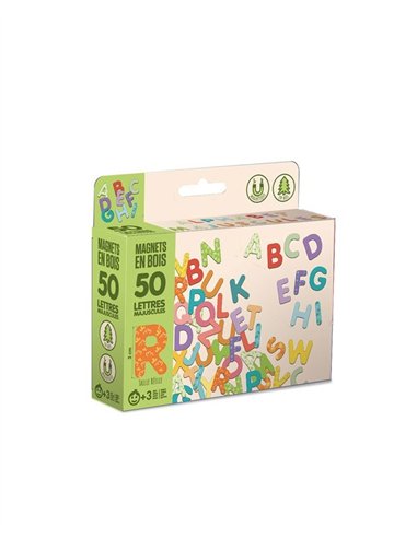 Magnets bois 50 lettres majuscules - jeujura