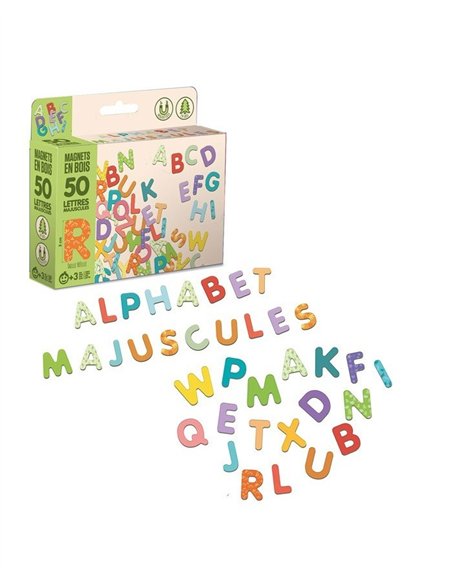 Magnets bois 50 lettres majuscules - jeujura