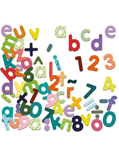 Magnets bois 80 lettres minuscules et chiffres - jeujura