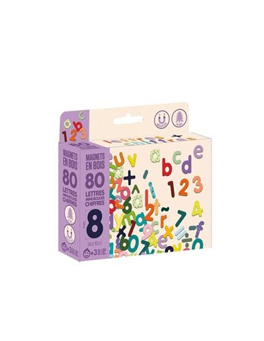 Magnets bois 80 lettres minuscules et chiffres - jeujura