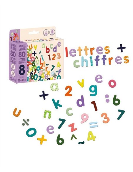 Magnets bois 80 lettres minuscules et chiffres - jeujura