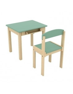 Table Enfant en Bois avec Rouleau de Papier & Chaise - Vert
