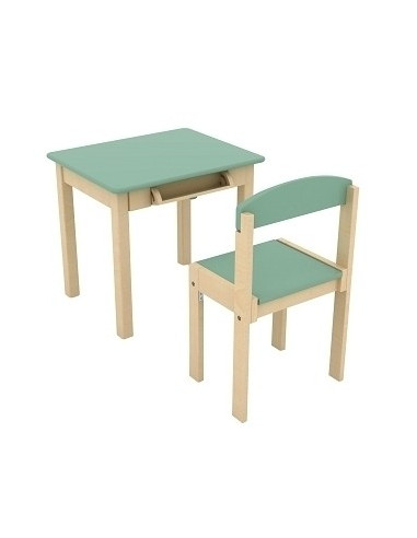 Table Enfant en Bois avec Rouleau de Papier & Chaise - Vert