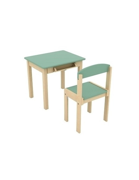 Table Enfant en Bois avec Rouleau de Papier & Chaise - Vert