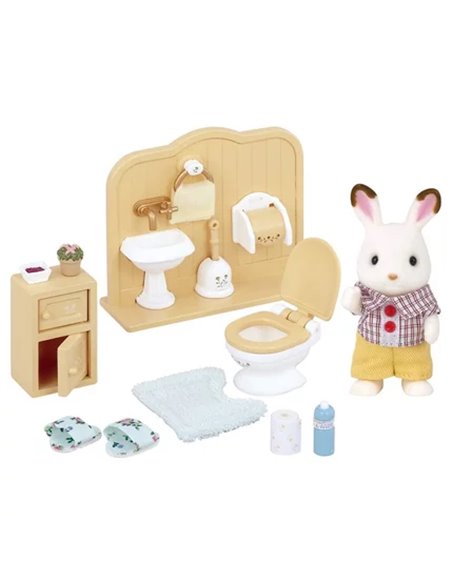 FRERE LAPIN ET TOILETTES - SYLVANIAN MEUBLES ET ACCESSOIRES