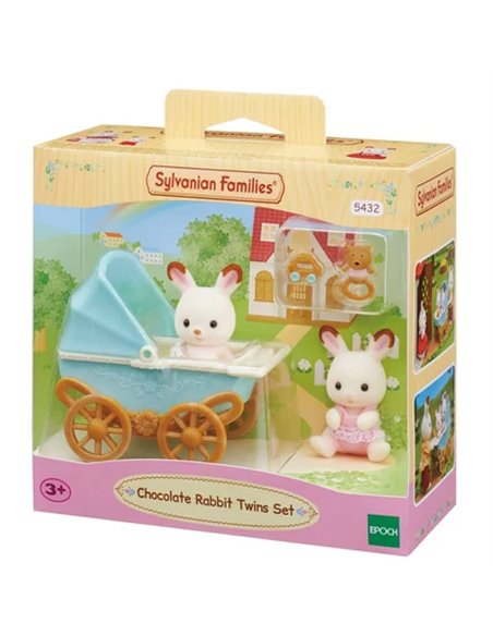 LES JUMEAUX LAPIN CHOCOLAT ET POUSSETTE DOUBLE - SYLVANIAN TOUT POUR BEBES