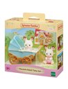 LES JUMEAUX LAPIN CHOCOLAT ET POUSSETTE DOUBLE - SYLVANIAN TOUT POUR BEBES