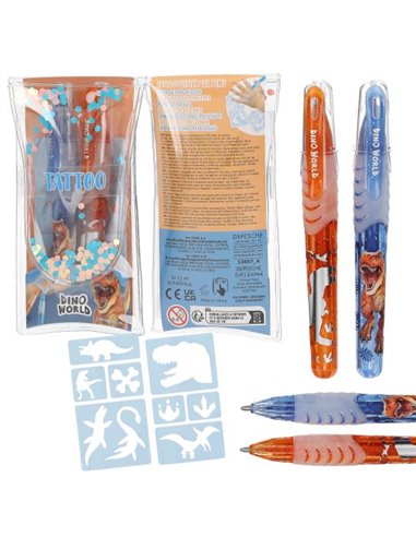 Dino World Tatouages stylos gel pailleté