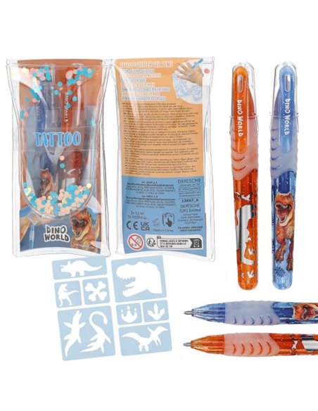 Dino World Tatouages stylos gel pailleté