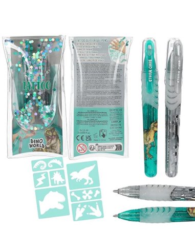 Dino World Tatouages stylos gel pailleté
