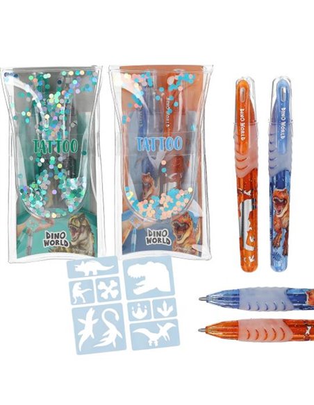 Dino World Tatouages stylos gel pailleté