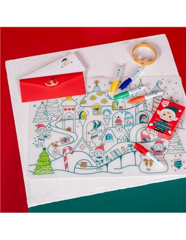 ÉDITION LIMITÉE NOËL : Set de table en silicone VILLAGE DE NOEL + LETTRE AU PÈRE AU NOËL INCLUS - Coloriage réutilisable
