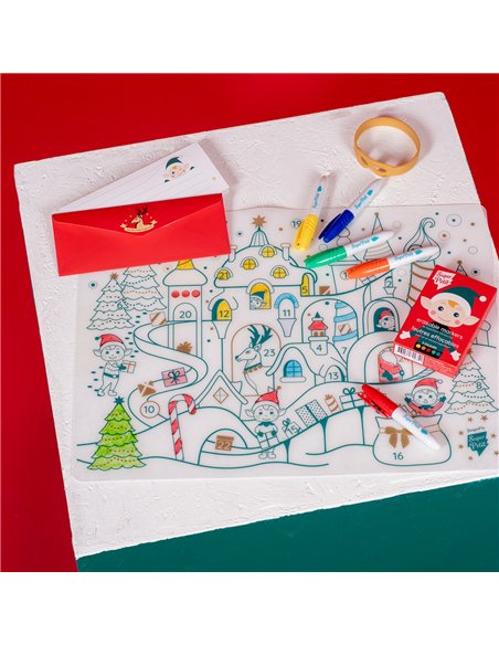 ÉDITION LIMITÉE NOËL : Set de table en silicone VILLAGE DE NOEL + LETTRE AU PÈRE AU NOËL INCLUS - Coloriage réutilisable
