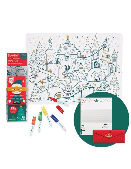 ÉDITION LIMITÉE NOËL : Set de table en silicone VILLAGE DE NOEL + LETTRE AU PÈRE AU NOËL INCLUS - Coloriage réutilisable