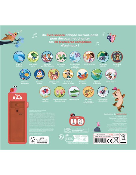 MES JOLIES COMPTINES D'ANIMAUX - 20 PUCES SONORES - Auzou