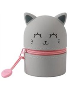 Mini trousse en silicone kawaii - chat gris - itotal