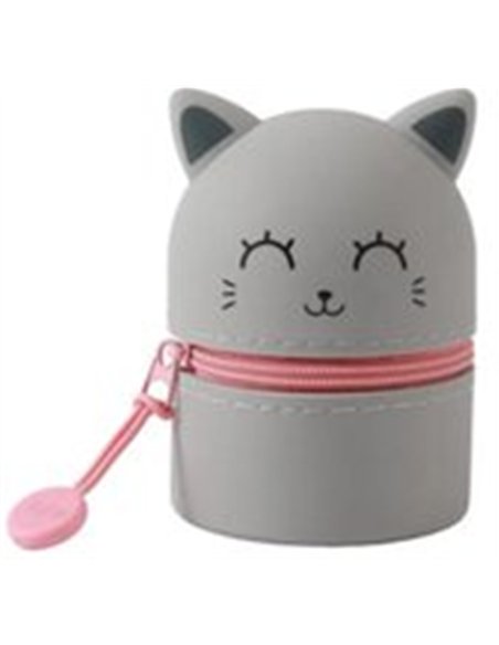Mini trousse en silicone kawaii - chat gris - itotal