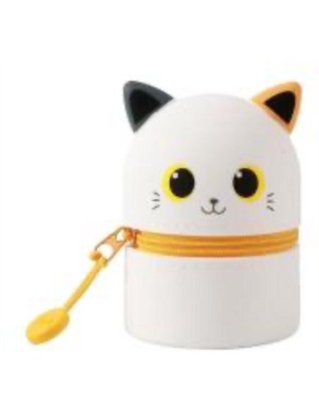 Mini trousse en silicone kawaii - chat blanc et orange - itotal