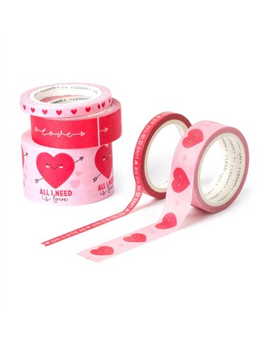 Set de 5 Rubans Adhésifs Décoratifs en Papier Heart - Tape by Tape - Heart - LEGAMI