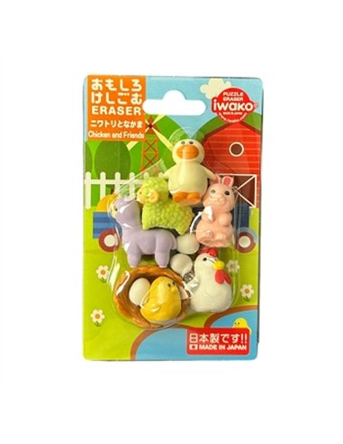 IWAKO puzzle gommes - la poule et ses amis