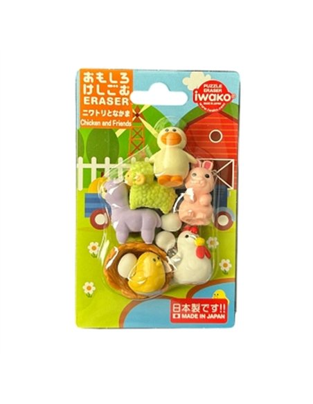 IWAKO puzzle gommes - la poule et ses amis