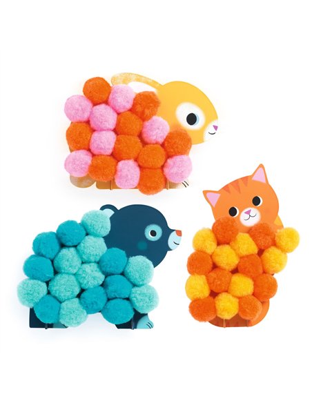 Collage de pompons - Animaux et ronds pompons