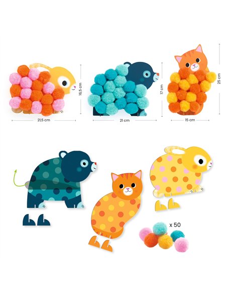 Collage de pompons - Animaux et ronds pompons