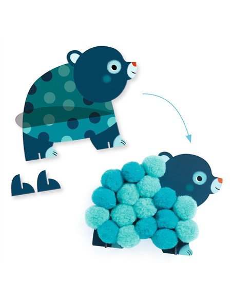 Collage de pompons - Animaux et ronds pompons